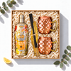 Geschenkbox Cocktail & Relax mit Coppa Long Island Iced Tea, zwei Kupferbechern und Räucherstäbchen, Ansicht von oben