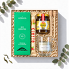 Geschenkbox Goldene Teestunde mit J. Hornig Bio-Grüntee, Honig, Honiglöffel, Glastasse und Giotto, Ansicht von oben