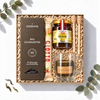 Geschenkbox Klassische Auszeit mit J. Hornig Bio-Schwarztee, Honig, Honiglöffel, Glastasse und Giotto, Ansicht von oben