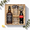 Geschenkbox Legendärer Abend mit Jack Daniel's Whiskey, Coca-Cola, zwei Whiskeygläsern, Spielkarten und Whiskey-Steinen, von oben