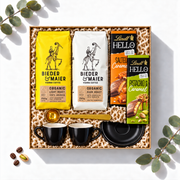 Geschenkbox Modernes Kaffee-Duett mit Bieder & Maier Light und Dark Roast, Lindt Hello und Espressotassen, Ansicht von oben