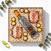 Geschenkbox Moscow Mule Erlebnis mit 9 Mile Vodka und zwei Moscow Mule Kupferbechern, Cocktail-Geschenk von oben